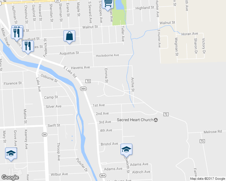 map of restaurants, bars, coffee shops, grocery stores, and more near 38 Melrose Road in Auburn