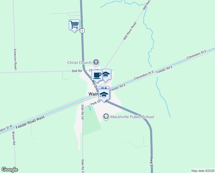 map of restaurants, bars, coffee shops, grocery stores, and more near 31870 Lee Street in Wainfleet