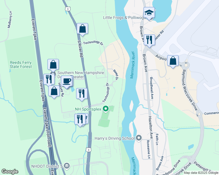 map of restaurants, bars, coffee shops, grocery stores, and more near 1-99 Edward Circle in Bedford