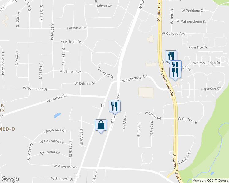 map of restaurants, bars, coffee shops, grocery stores, and more near 11212 West Forest Home Avenue in Franklin