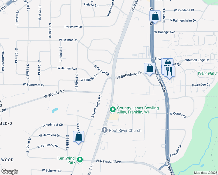 map of restaurants, bars, coffee shops, grocery stores, and more near 11212 West Forest Home Avenue in Franklin