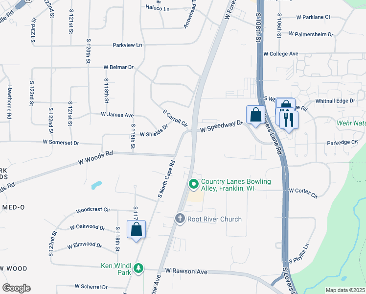 map of restaurants, bars, coffee shops, grocery stores, and more near 11212 West Forest Home Avenue in Franklin