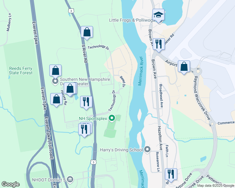 map of restaurants, bars, coffee shops, grocery stores, and more near 1-99 Edward Circle in Bedford