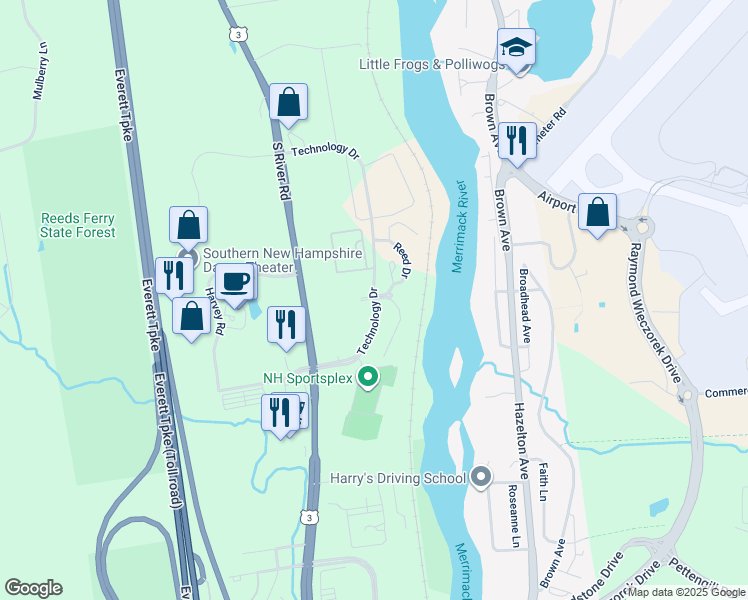 map of restaurants, bars, coffee shops, grocery stores, and more near 1-99 Edward Circle in Bedford