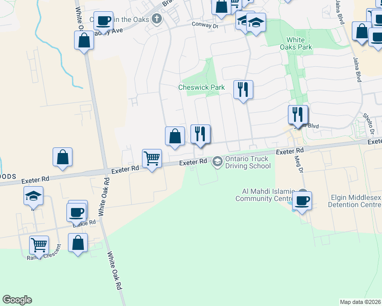 map of restaurants, bars, coffee shops, grocery stores, and more near 10 Chalkstone Drive in London