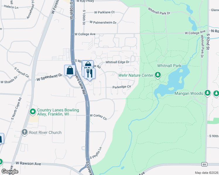 map of restaurants, bars, coffee shops, grocery stores, and more near 6801 Parkedge Circle in Franklin