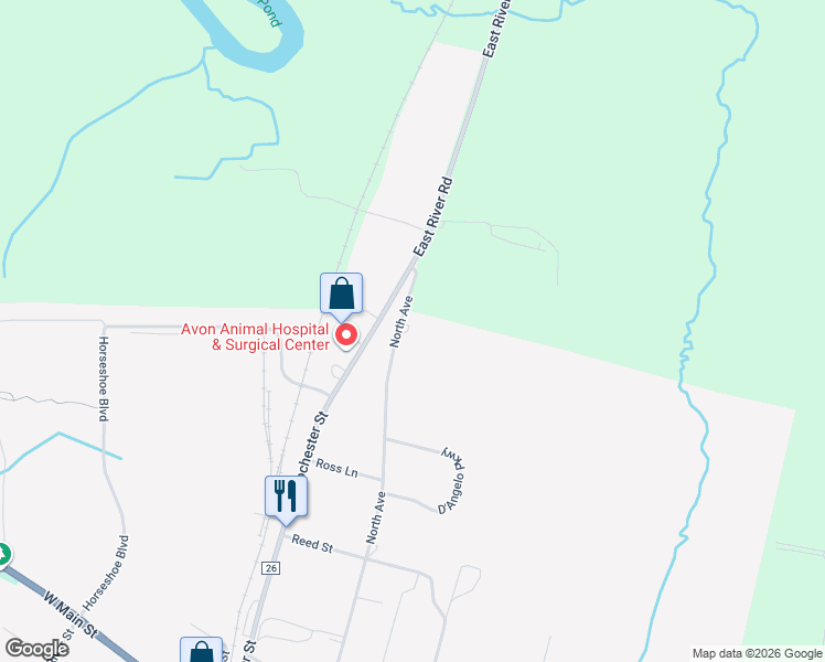 map of restaurants, bars, coffee shops, grocery stores, and more near 440 North Avenue in Avon