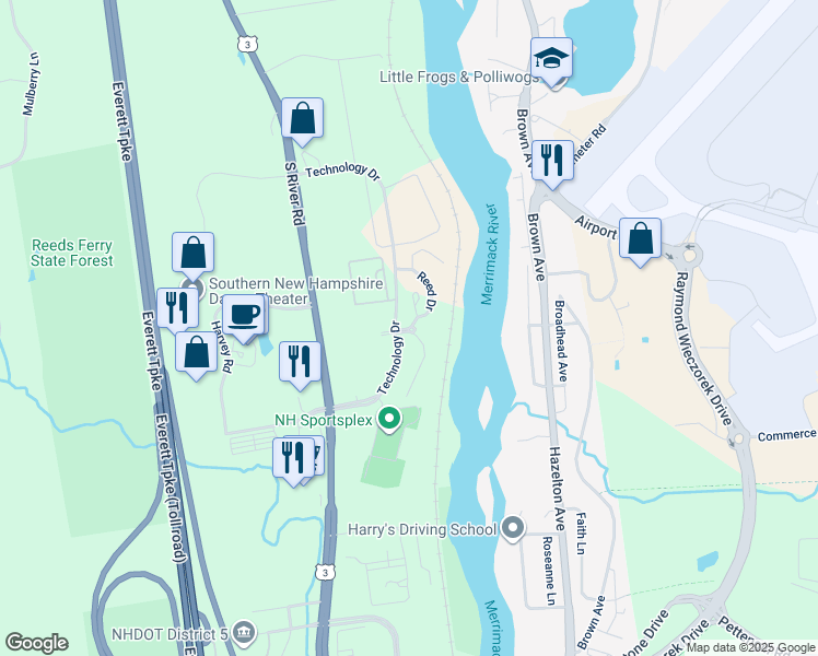 map of restaurants, bars, coffee shops, grocery stores, and more near 1-99 Edward Circle in Bedford