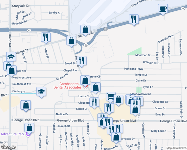 map of restaurants, bars, coffee shops, grocery stores, and more near 13 Barone Circle in Buffalo