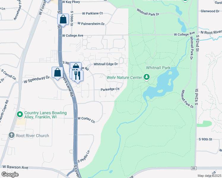 map of restaurants, bars, coffee shops, grocery stores, and more near West Franklin Drive in Franklin