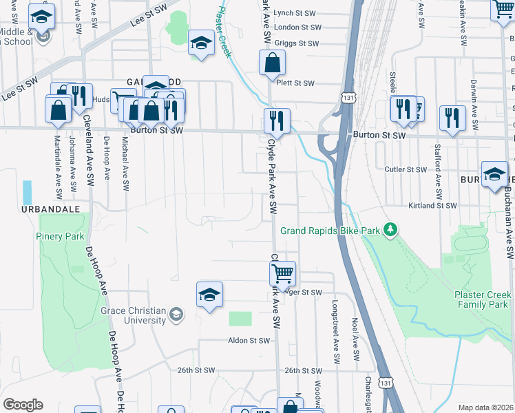 map of restaurants, bars, coffee shops, grocery stores, and more near 2200 Banner Drive Southwest in Wyoming