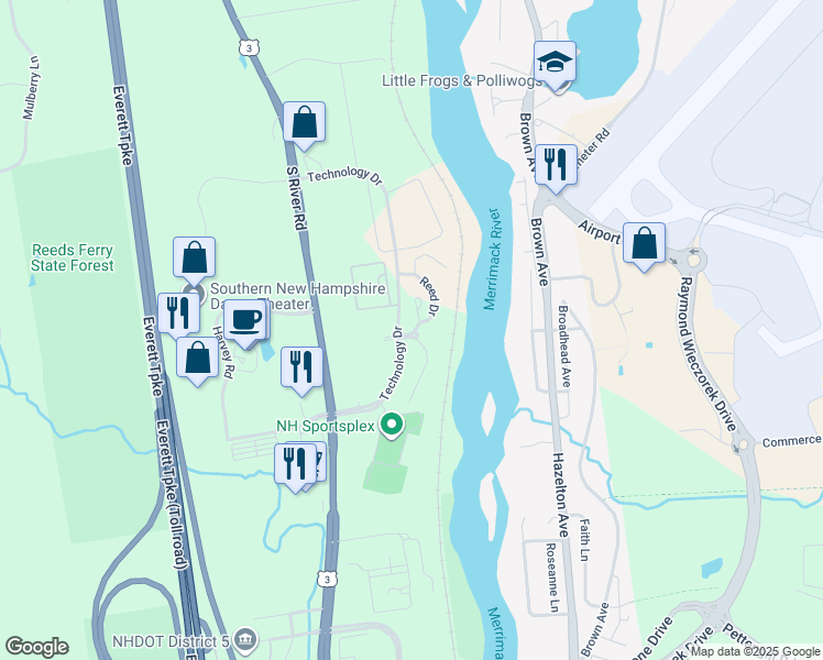 map of restaurants, bars, coffee shops, grocery stores, and more near 1-99 Edward Circle in Bedford