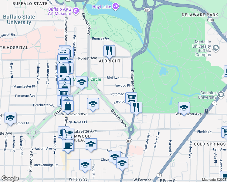 map of restaurants, bars, coffee shops, grocery stores, and more near 785 Potomac Avenue in Buffalo