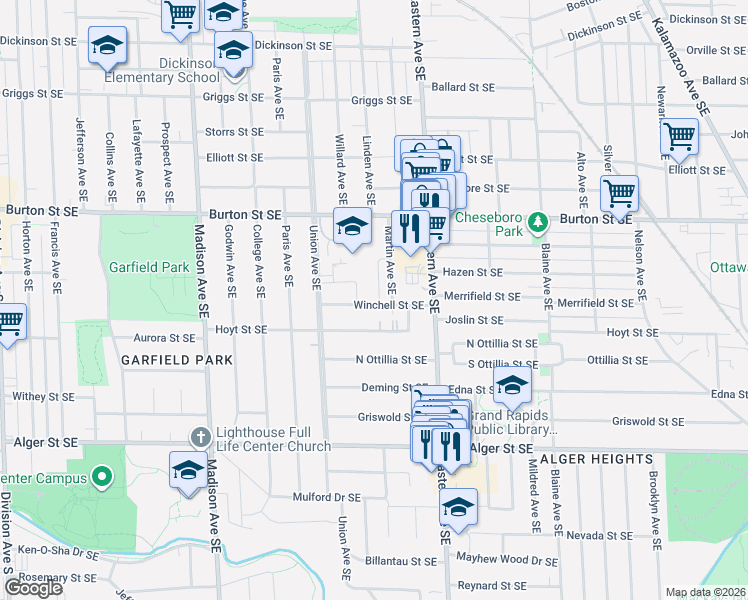 map of restaurants, bars, coffee shops, grocery stores, and more near in Grand Rapids