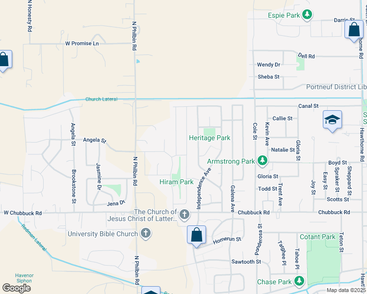map of restaurants, bars, coffee shops, grocery stores, and more near 5033 Jake Avenue in Pocatello