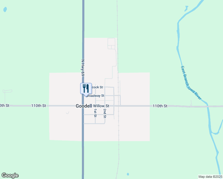 map of restaurants, bars, coffee shops, grocery stores, and more near 301-399 3rd Street in Goodell