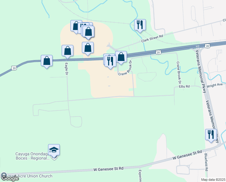 map of restaurants, bars, coffee shops, grocery stores, and more near 1628 Clark Street Road in Auburn