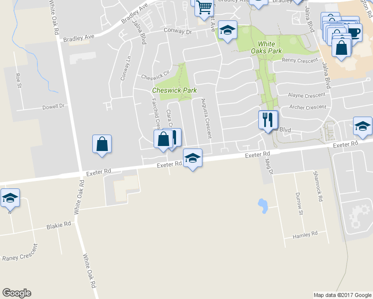 map of restaurants, bars, coffee shops, grocery stores, and more near 16 Clara Crescent in London
