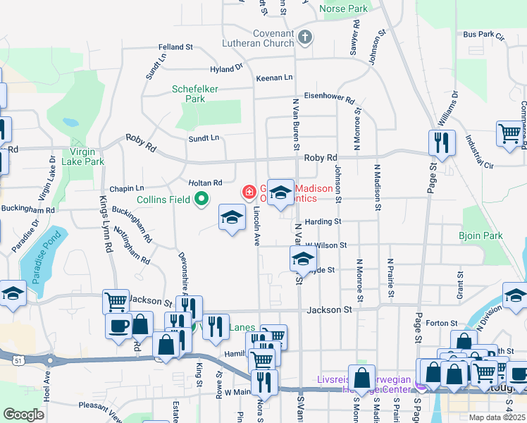 map of restaurants, bars, coffee shops, grocery stores, and more near 812 Lincoln Avenue in Stoughton