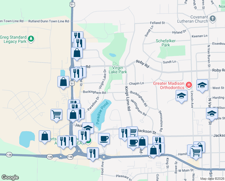 map of restaurants, bars, coffee shops, grocery stores, and more near 1825 Chapin Court in Stoughton