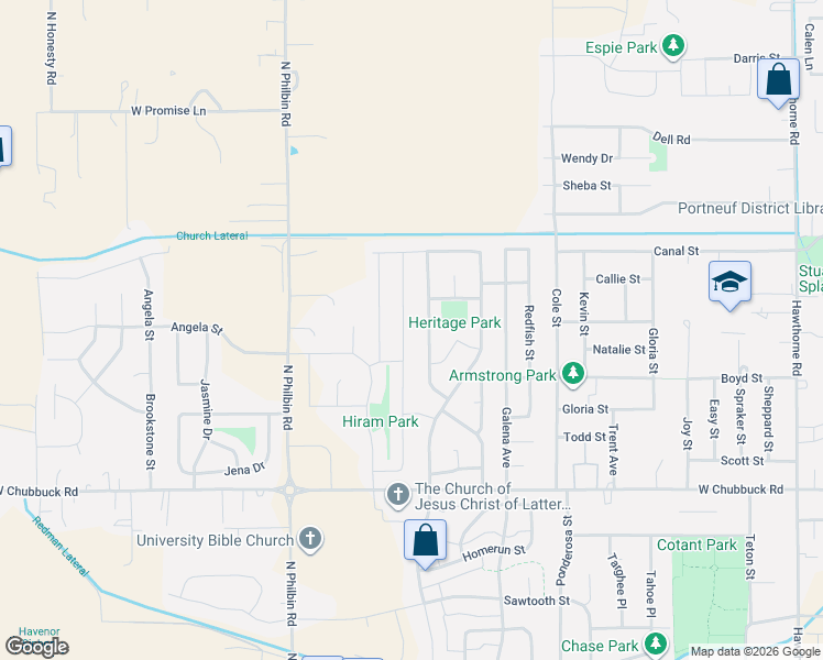 map of restaurants, bars, coffee shops, grocery stores, and more near 5081 Constitution Avenue in Pocatello