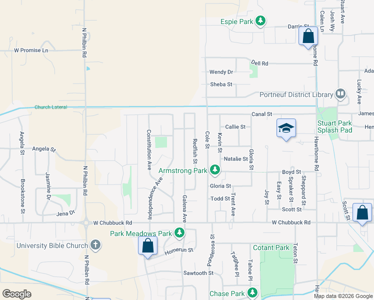 map of restaurants, bars, coffee shops, grocery stores, and more near 5065 Galena Avenue in Pocatello