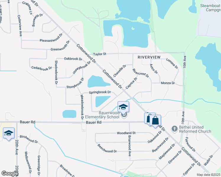 map of restaurants, bars, coffee shops, grocery stores, and more near 8631 Cottonwood Drive in Georgetown Township