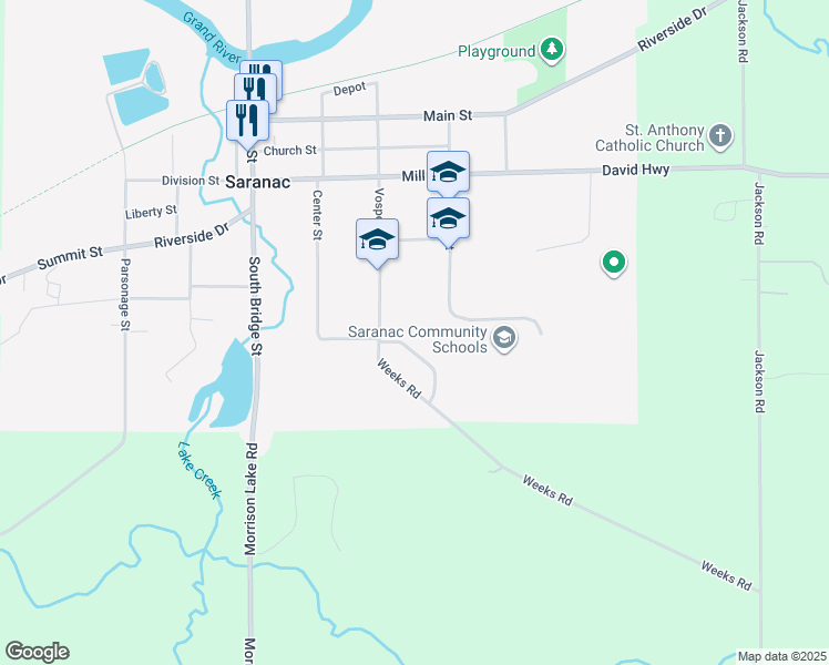 map of restaurants, bars, coffee shops, grocery stores, and more near 234 Vosper Street in Saranac