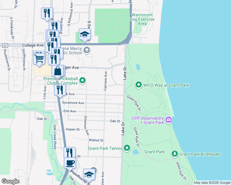 map of restaurants, bars, coffee shops, grocery stores, and more near 513 Brookdale Court in South Milwaukee
