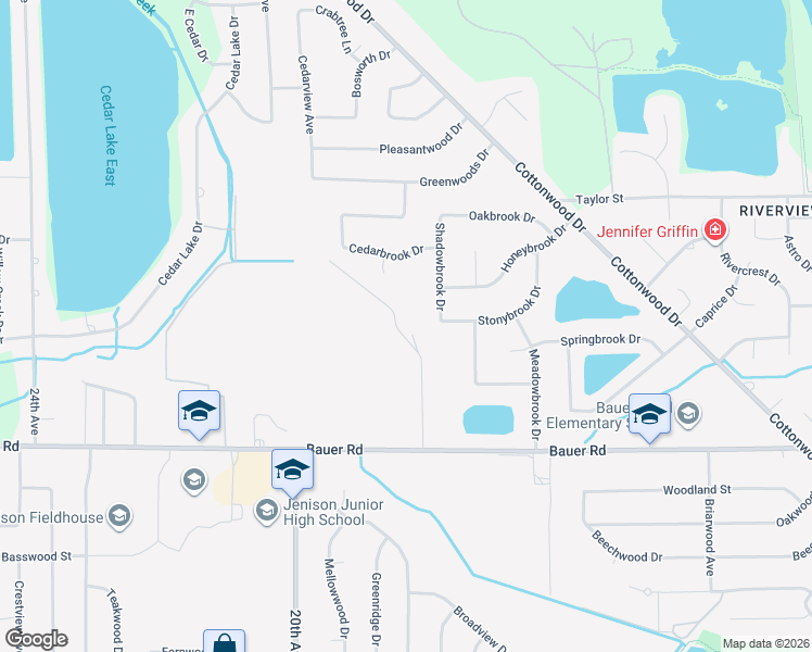map of restaurants, bars, coffee shops, grocery stores, and more near 1851 Bauer Road in Ottawa County