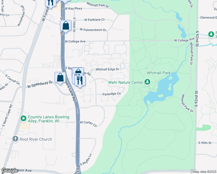 map of restaurants, bars, coffee shops, grocery stores, and more near 6801 Park Edge Circle in Franklin