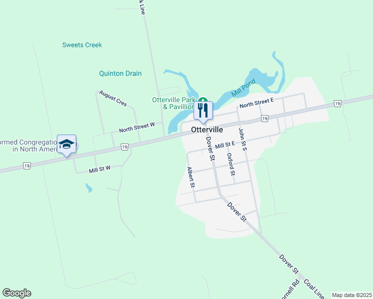 map of restaurants, bars, coffee shops, grocery stores, and more near 20 Mill Street West in Otterville