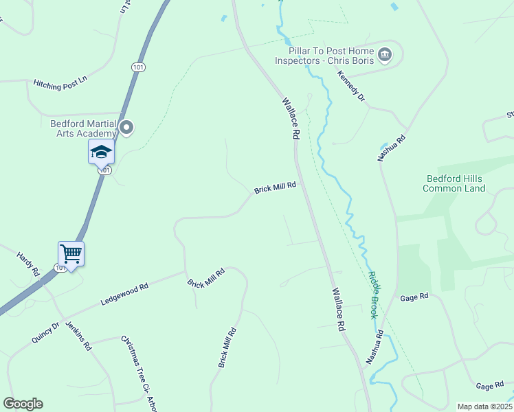 map of restaurants, bars, coffee shops, grocery stores, and more near 18 Brick Mill Road in Bedford