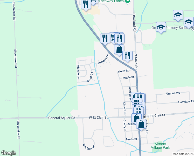map of restaurants, bars, coffee shops, grocery stores, and more near 783 Ascot Circle in Almont