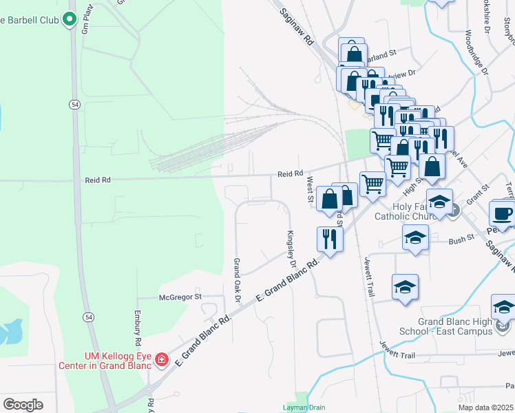 map of restaurants, bars, coffee shops, grocery stores, and more near 11309 Grand Oak Drive in Grand Blanc