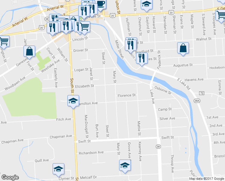 map of restaurants, bars, coffee shops, grocery stores, and more near 27 Mary Street in Auburn
