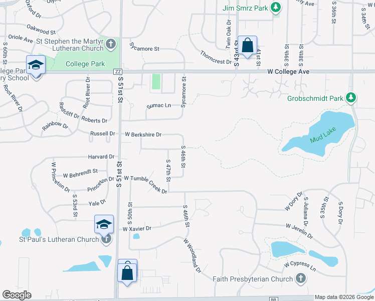 map of restaurants, bars, coffee shops, grocery stores, and more near 6592 South 46th Street in Franklin