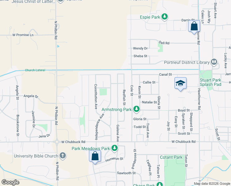 map of restaurants, bars, coffee shops, grocery stores, and more near 5065 Galena Avenue in Pocatello