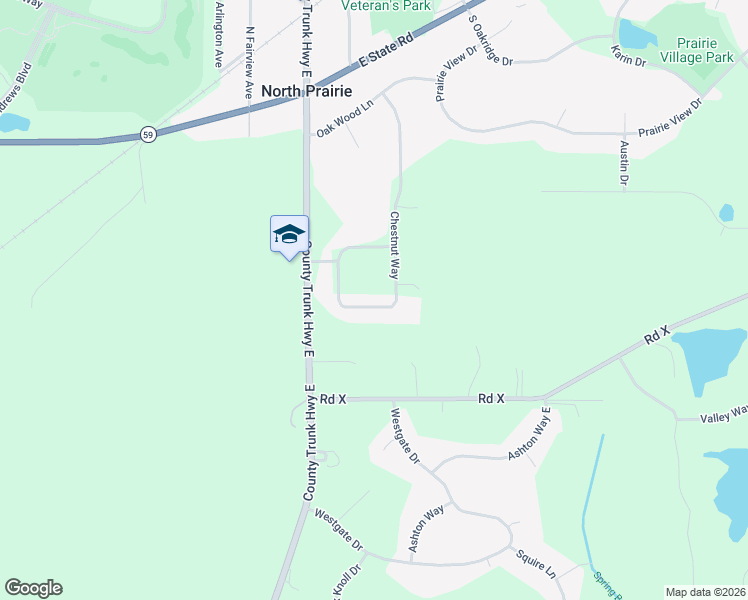 map of restaurants, bars, coffee shops, grocery stores, and more near 132 Chestnut Way in North Prairie