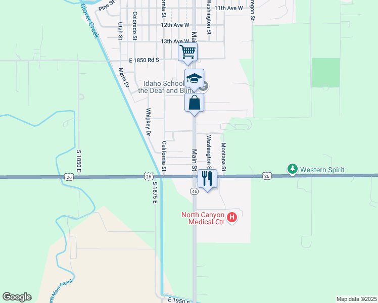 map of restaurants, bars, coffee shops, grocery stores, and more near 214 Dorothy Avenue in Gooding