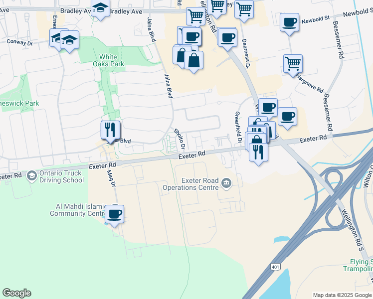map of restaurants, bars, coffee shops, grocery stores, and more near 100 Stroud Crescent in London