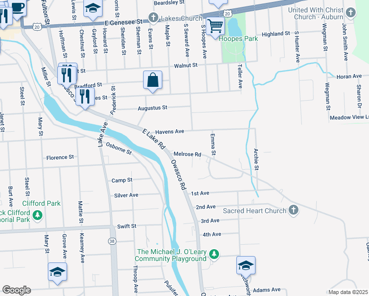 map of restaurants, bars, coffee shops, grocery stores, and more near 11 Melrose Road in Auburn
