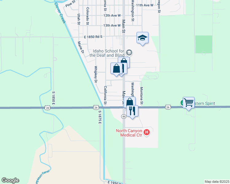 map of restaurants, bars, coffee shops, grocery stores, and more near 214 Dorothy Ave in Gooding