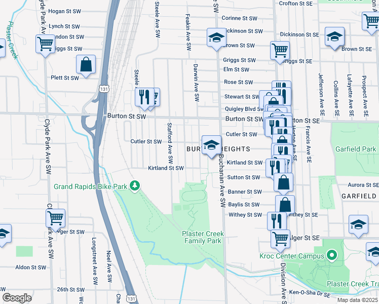 map of restaurants, bars, coffee shops, grocery stores, and more near 2120 Palace Ave SW in Grand Rapids