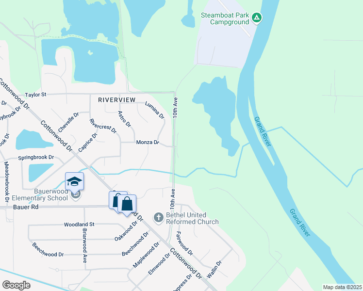 map of restaurants, bars, coffee shops, grocery stores, and more near 8630 Wallinwood Farms Drive in Georgetown Township