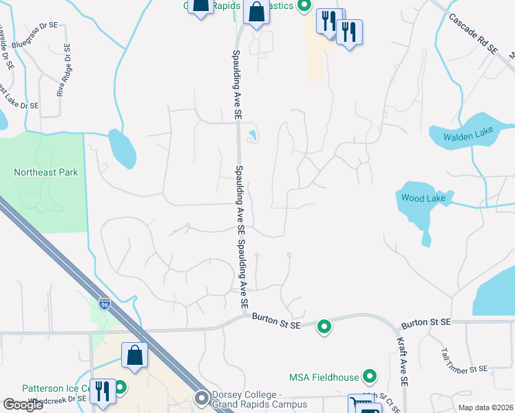 map of restaurants, bars, coffee shops, grocery stores, and more near 2066 Feathery Court Southeast in Grand Rapids