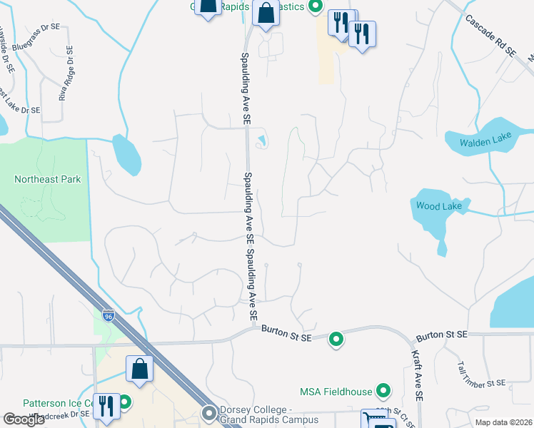 map of restaurants, bars, coffee shops, grocery stores, and more near 2066 Feathery Court Southeast in Grand Rapids