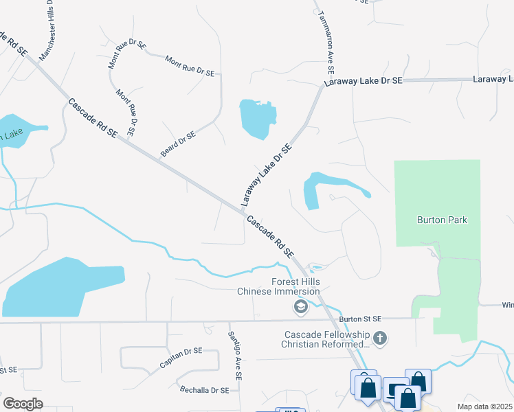 map of restaurants, bars, coffee shops, grocery stores, and more near 6435 Cascade Road Southeast in Grand Rapids
