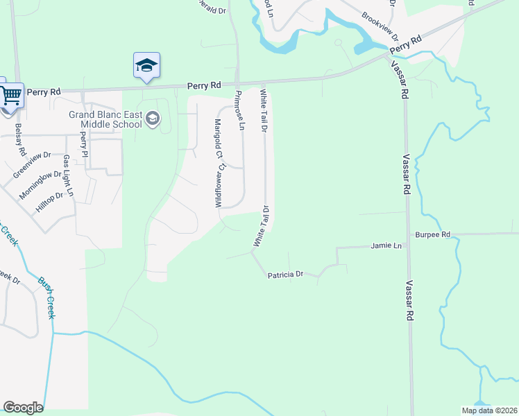 map of restaurants, bars, coffee shops, grocery stores, and more near 7154 White Tail Drive in Grand Blanc