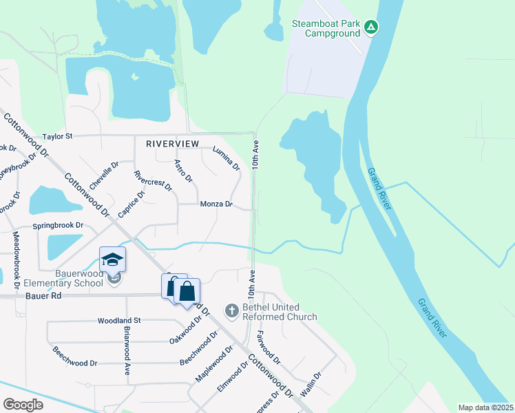 map of restaurants, bars, coffee shops, grocery stores, and more near 8630 Wallinwood Farms Drive in Georgetown Township